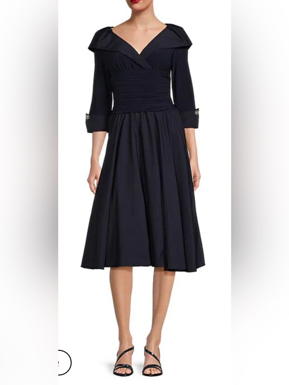 NWT Jessica Howard Missy Size 16 Jersey Taffeta 3/4 Sleeve Midi Dress Navy Blue